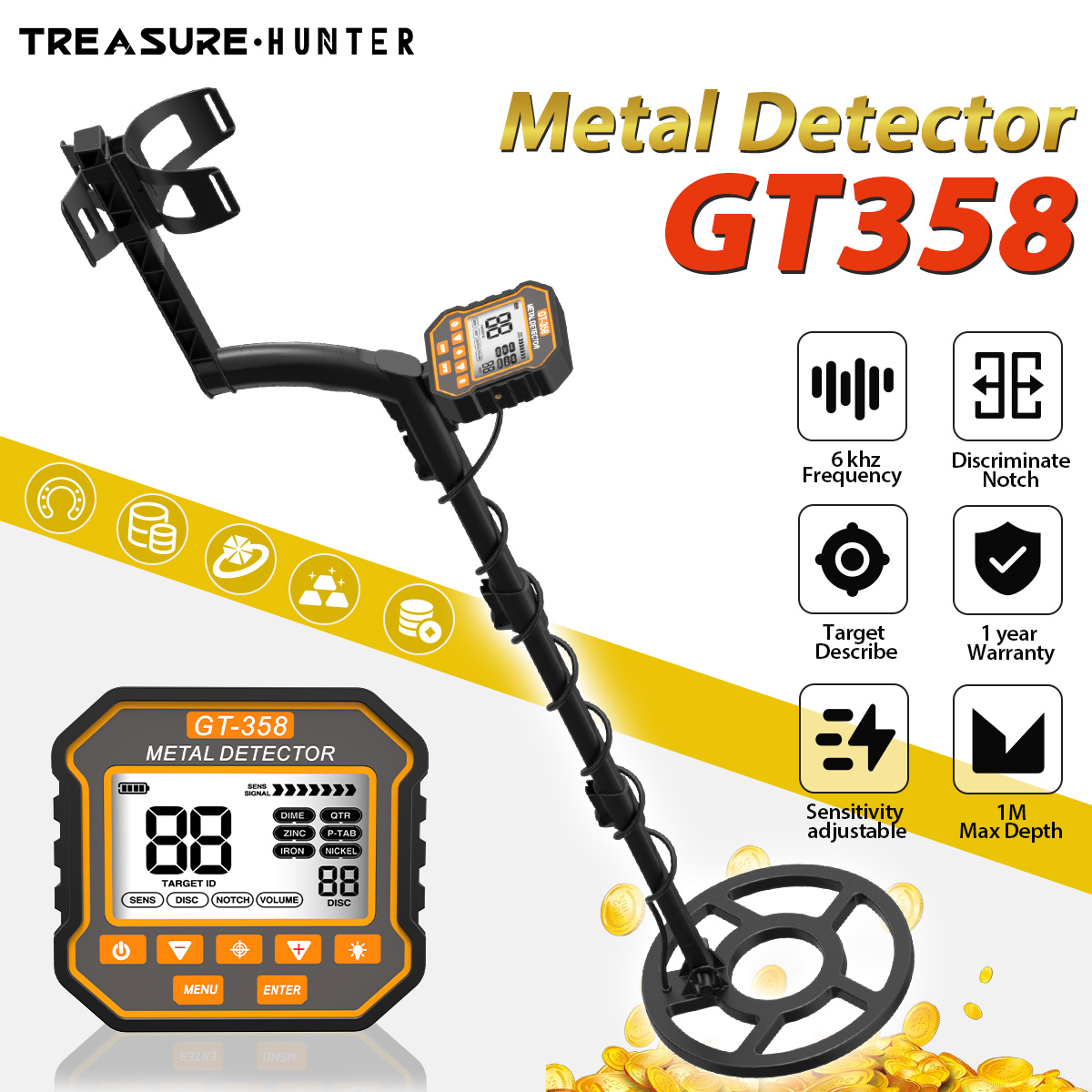 Co Detector Plug - トレジャーハンター金属探知機 GT358 地下スキャナーファインダー掘削機ノッチ防水 10 インチコイルプロフェッショナルピンポインティングツール