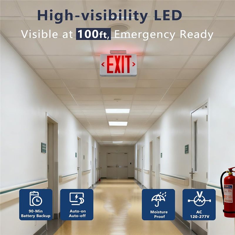【A10R】赤色非常灯付き出口標識、LED非常灯2個セット - Emergency Exit Sign のレビューと価格