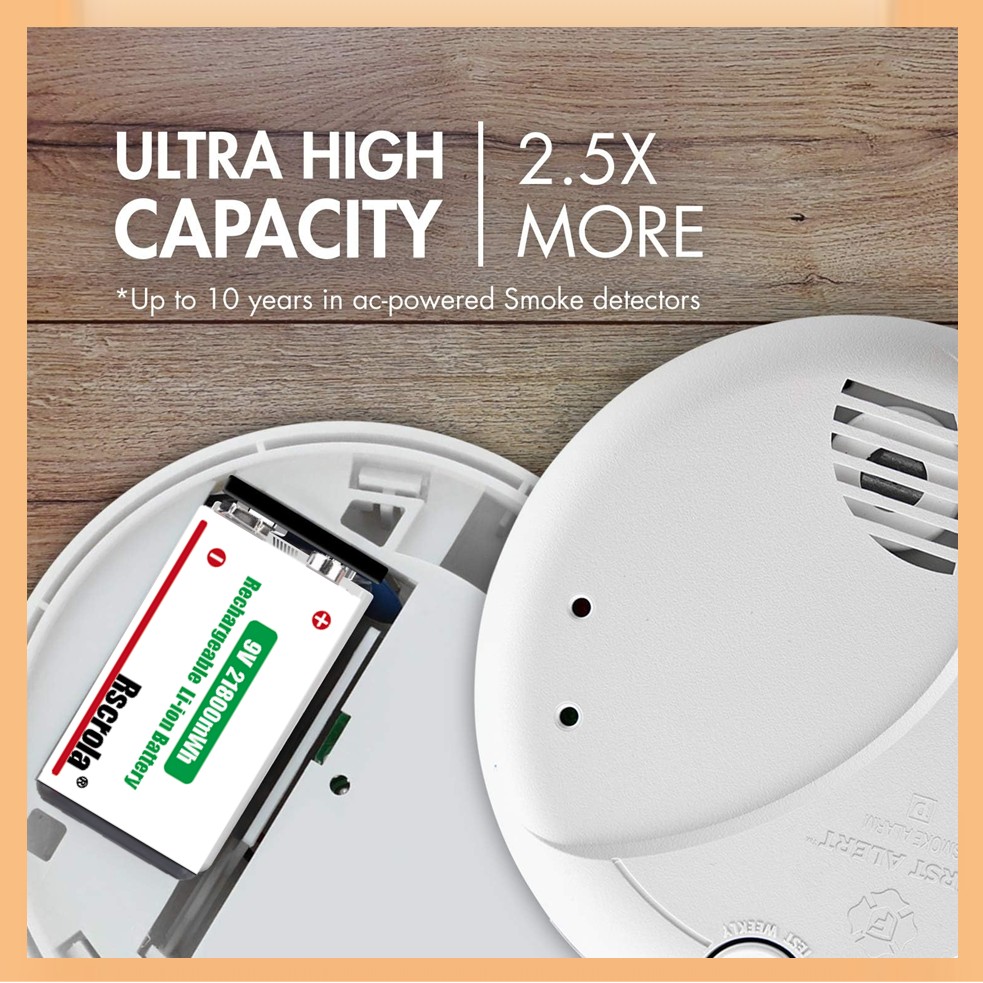 充電式9Vバッテリー、21800mWh大容量9ボルトリチウム - Smoke Detector Interconnected のレビューと価格